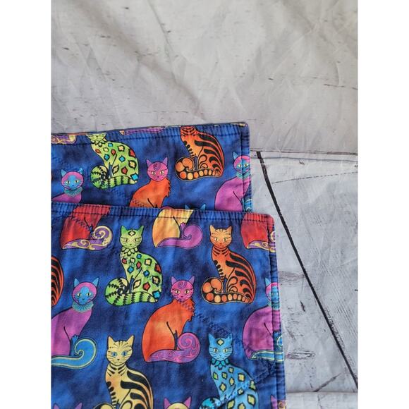 Set Of 2 Handmade Quilted Cat Print Placemats 16x11 Inches - Picture 3 of 8